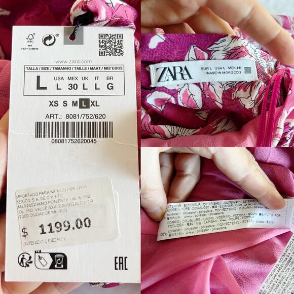 ZARA Maxi Dress Printed Ruffles Floral Pink Sleeveless Chiffon V-Neck Large NWT - Picture 5 of 16